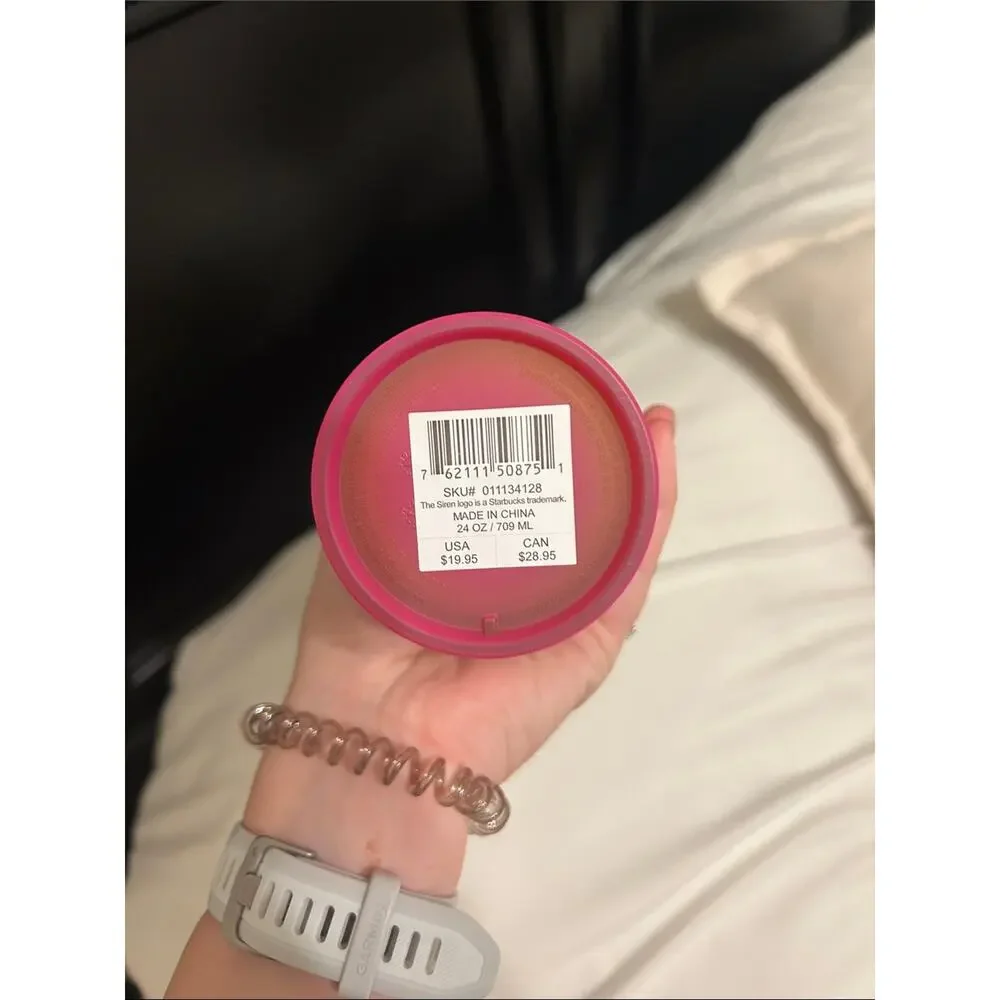 Starbucks Yellow to Pink Ombre Grid Tumbler with Lime Straw